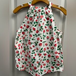 J. Crew White and Red Strawberry Print Halter Top, size XS